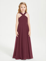 Grecian Neckline Long Dresses for Junior Bridesmaids Cabernet