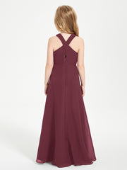 Grecian Neckline Long Dresses for Junior Bridesmaids Cabernet