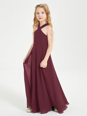 Grecian Neckline Long Dresses for Junior Bridesmaids Cabernet