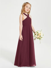 Grecian Neckline Long Dresses for Junior Bridesmaids Cabernet