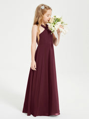 Grecian Neckline Long Dresses for Junior Bridesmaids Cabernet