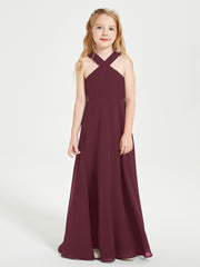 Grecian Neckline Long Dresses for Junior Bridesmaids Cabernet
