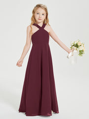 Grecian Neckline Long Dresses for Junior Bridesmaids Cabernet