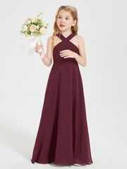 Grecian Neckline Long Dresses for Junior Bridesmaids Cabernet