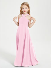 Grecian Neckline Long Dresses for Junior Bridesmaids Candy Pink