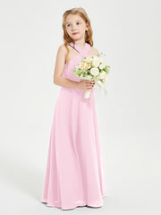 Grecian Neckline Long Dresses for Junior Bridesmaids Candy Pink