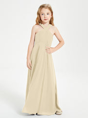 Grecian Neckline Long Dresses for Junior Bridesmaids Champagne