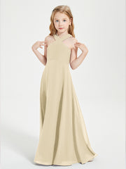 Grecian Neckline Long Dresses for Junior Bridesmaids Champagne