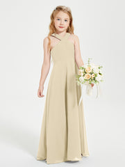 Grecian Neckline Long Dresses for Junior Bridesmaids Champagne