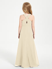 Grecian Neckline Long Dresses for Junior Bridesmaids Champagne