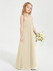 Grecian Neckline Long Dresses for Junior Bridesmaids Champagne