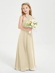 Grecian Neckline Long Dresses for Junior Bridesmaids Champagne