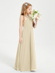 Grecian Neckline Long Dresses for Junior Bridesmaids Champagne
