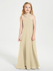 Grecian Neckline Long Dresses for Junior Bridesmaids Champagne