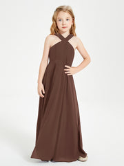 Grecian Neckline Long Dresses for Junior Bridesmaids Chocolate