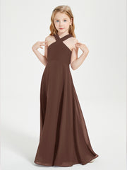 Grecian Neckline Long Dresses for Junior Bridesmaids Chocolate