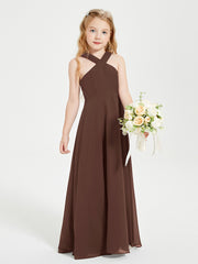 Grecian Neckline Long Dresses for Junior Bridesmaids Chocolate