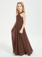Grecian Neckline Long Dresses for Junior Bridesmaids Chocolate
