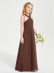 Grecian Neckline Long Dresses for Junior Bridesmaids Chocolate