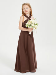 Grecian Neckline Long Dresses for Junior Bridesmaids Chocolate