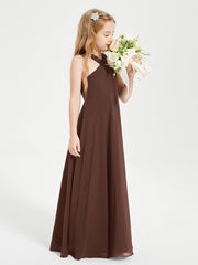 Grecian Neckline Long Dresses for Junior Bridesmaids Chocolate