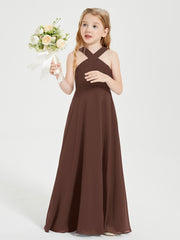 Grecian Neckline Long Dresses for Junior Bridesmaids Chocolate