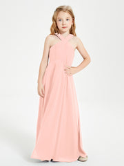 Grecian Neckline Long Dresses for Junior Bridesmaids Coral