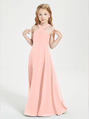 Grecian Neckline Long Dresses for Junior Bridesmaids Coral