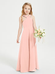 Grecian Neckline Long Dresses for Junior Bridesmaids Coral