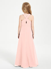 Grecian Neckline Long Dresses for Junior Bridesmaids Coral