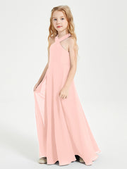 Grecian Neckline Long Dresses for Junior Bridesmaids Coral