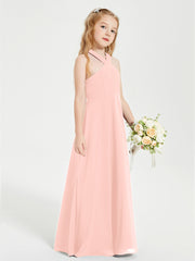 Grecian Neckline Long Dresses for Junior Bridesmaids Coral