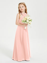 Grecian Neckline Long Dresses for Junior Bridesmaids Coral