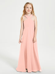 Grecian Neckline Long Dresses for Junior Bridesmaids Coral