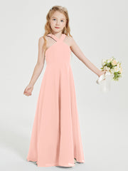 Grecian Neckline Long Dresses for Junior Bridesmaids Coral