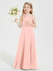 Grecian Neckline Long Dresses for Junior Bridesmaids Coral