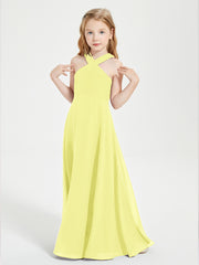 Grecian Neckline Long Dresses for Junior Bridesmaids Daffodil