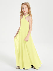 Grecian Neckline Long Dresses for Junior Bridesmaids Daffodil