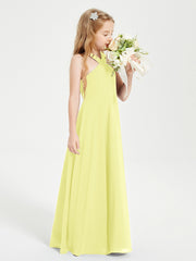 Grecian Neckline Long Dresses for Junior Bridesmaids Daffodil
