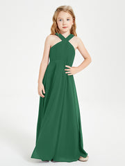 Grecian Neckline Long Dresses for Junior Bridesmaids Dark Green