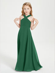 Grecian Neckline Long Dresses for Junior Bridesmaids Dark Green