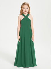 Grecian Neckline Long Dresses for Junior Bridesmaids Dark Green