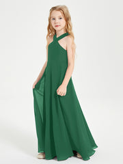 Grecian Neckline Long Dresses for Junior Bridesmaids Dark Green