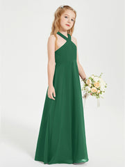 Grecian Neckline Long Dresses for Junior Bridesmaids Dark Green