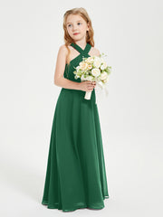 Grecian Neckline Long Dresses for Junior Bridesmaids Dark Green