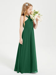 Grecian Neckline Long Dresses for Junior Bridesmaids Dark Green