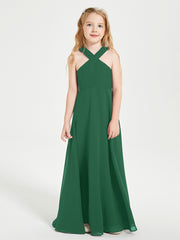 Grecian Neckline Long Dresses for Junior Bridesmaids Dark Green