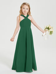 Grecian Neckline Long Dresses for Junior Bridesmaids Dark Green