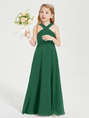 Grecian Neckline Long Dresses for Junior Bridesmaids Dark Green
