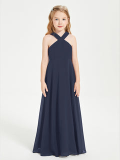 Grecian Neckline Long Dresses for Junior Bridesmaids Dark Navy